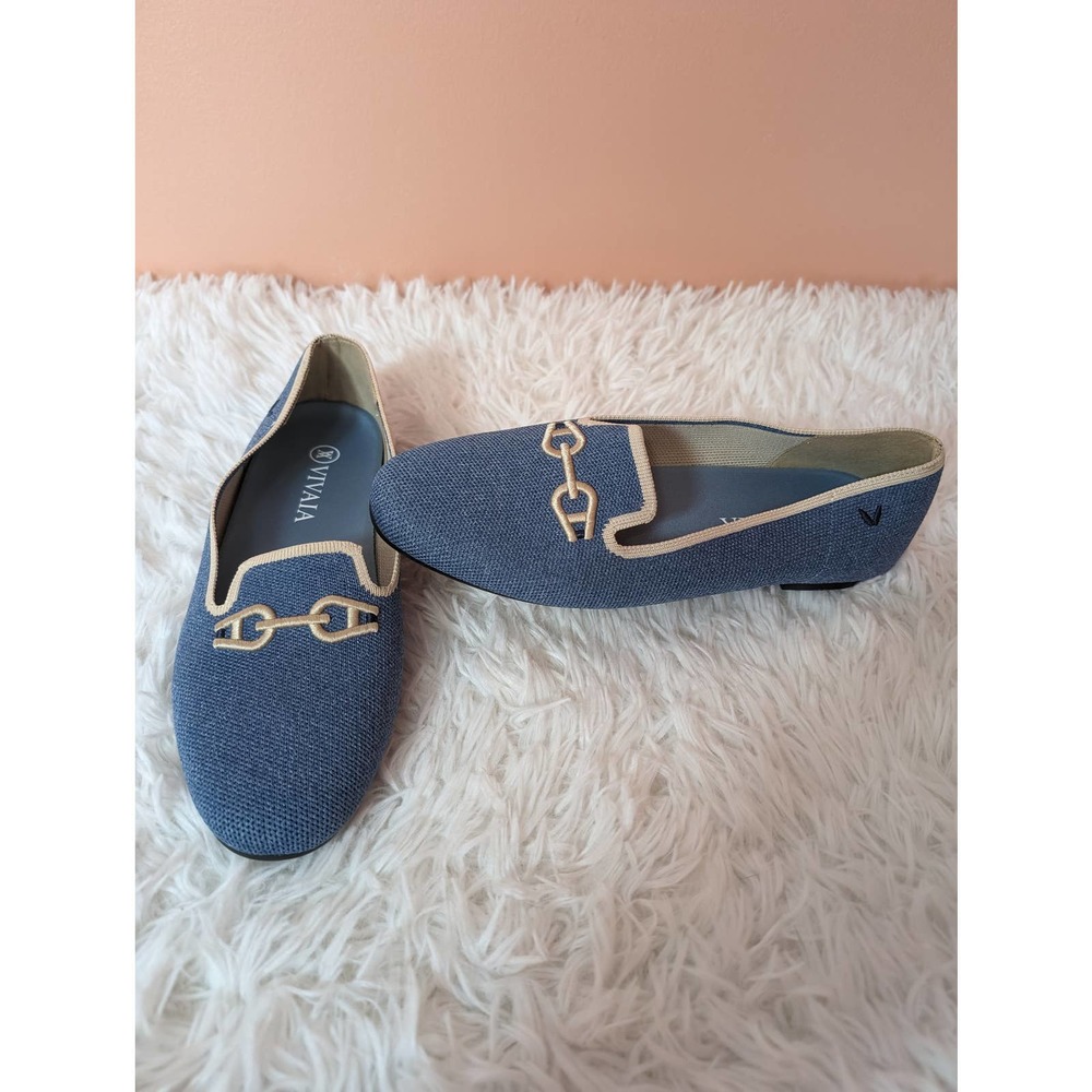 Vivaia Blue Loafers with Cream Trim size 8/39
